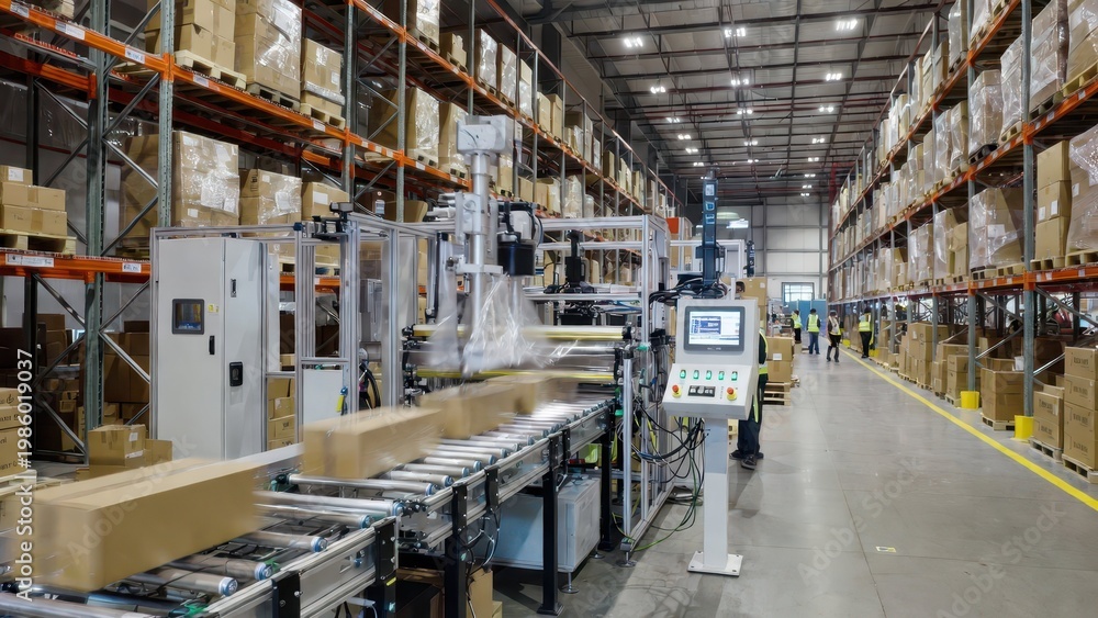 Fototapeta premium Efficient Automated Packaging System in Modern Warehouse Environment