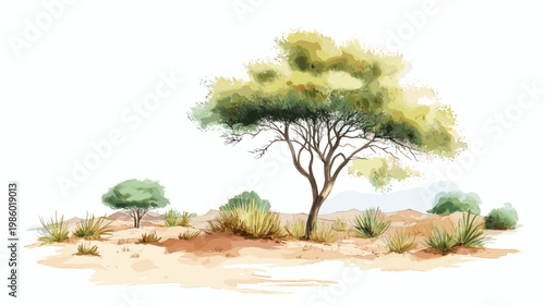 Air and Tenere Reserve. Air and Tenere Reserve hand drawn watercolor illustration on white background