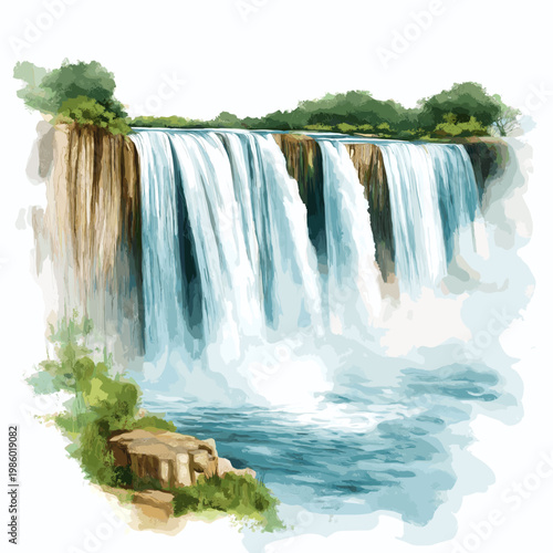 Blue Nile Falls. Blue Nile Falls hand drawn watercolor illustration on white background
