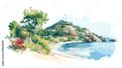 Cape Maclear. Cape Maclear hand drawn watercolor illustration on white background