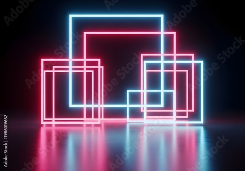 Neon pink square frames glowing in dark gradient background