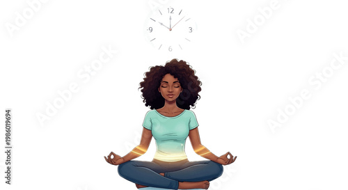 Meditating woman, yoga pose, mindfulness illustration, relaxation vector