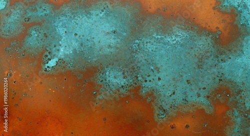Abstract Copper Patina Texture with Teal and Orange Hues.
