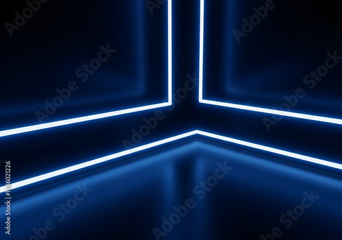 Minimalist blue neon corner light against dark background