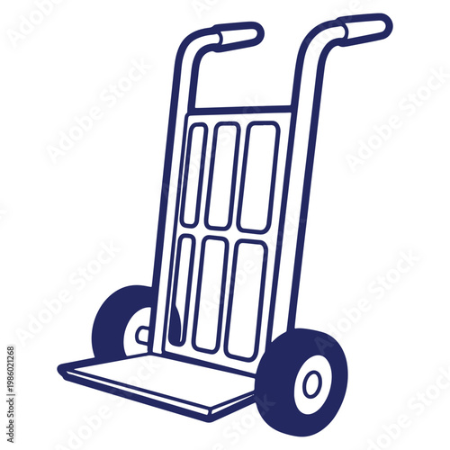 Blue Hand Truck or Dolly with Wheels Isolated on White Background for Moving and Transporting Items