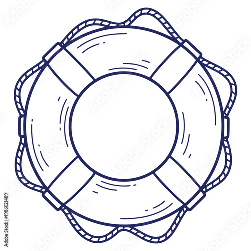 Doodle Style Life Preserver with Rope Border for Maritime Safety and Nautical Themes in Graphic Design