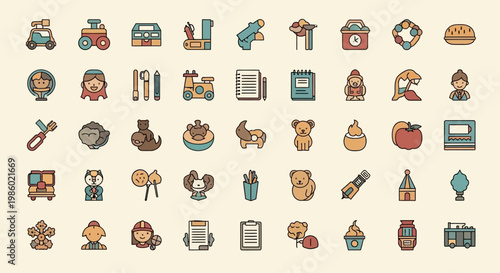 Collection of various colorful flat icons.