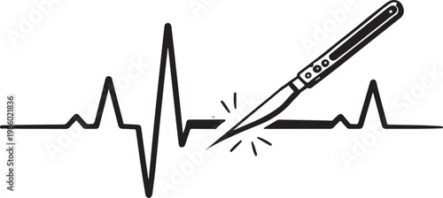 ECG Heartbeat Line Cut by Scalpel – Life and Surgery Medical Concept Silhouette