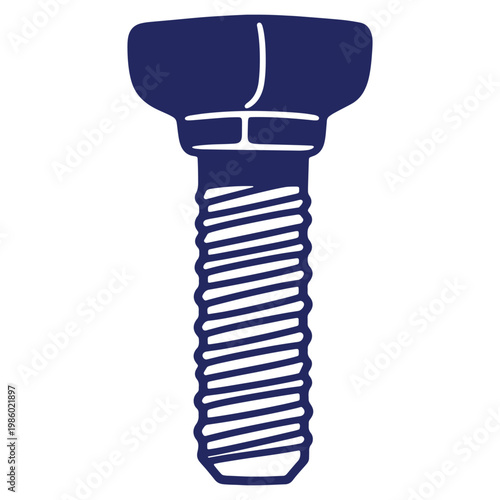 Illustration of a dark blue screw with a thread used to hold objects together firmly industrial hardware object