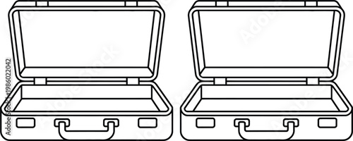 Two open briefcases displayed side by side with latches and handles visible