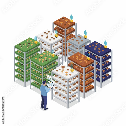Modern Vertical Farm with Farmer Monitoring System.