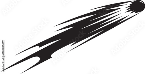 Falling meteorite with speed lines on transparent background, comet icon graphic.