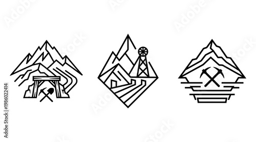 Set of Minimalist Mining and Mountain Logos