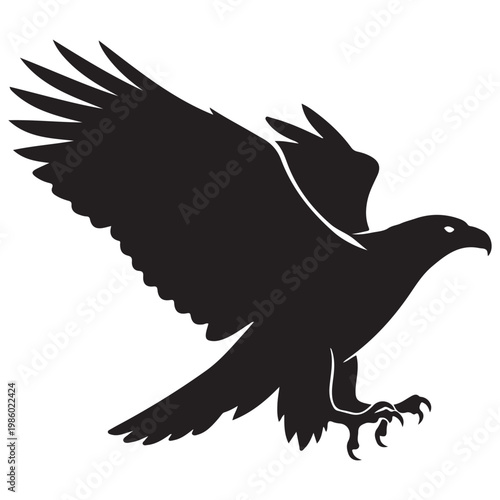 Black eagle silhouette flying with wings spread and talons extended vector illustration for logo or mascot design