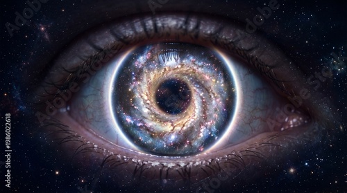 Cosmic galaxy inside human eye surreal universe concept