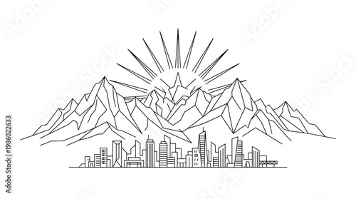 Mountain Sunrise Over City Skyline