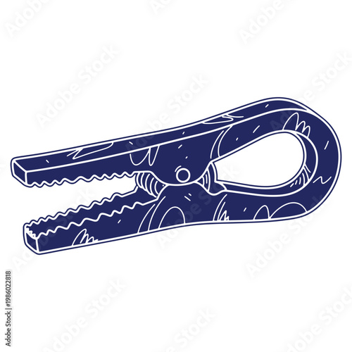 Simple Blue Clothes Peg Illustration With Detailed Texture and White Outline on White Background