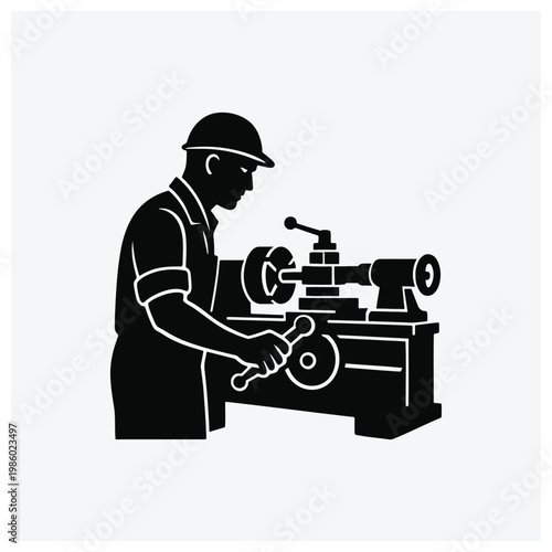 Silhouette of an optician using eye examination equipment.