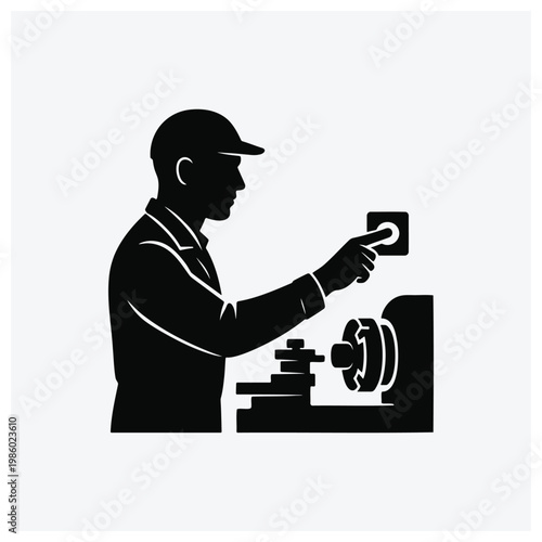 Machinist operating a lathe machine silhouette illustration