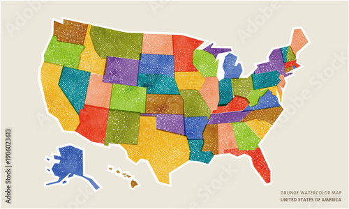 Vector grunge watercolor map of USA, United States Of America