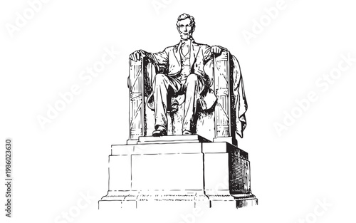 Title: Abraham Lincoln Statue at the Lincoln Memorial in Washington DC Illustration