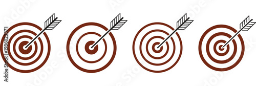 Target goal icon set, archery target with arrow focus symbols, business goal achievement and aiming concept, flat target icons, clean modern stock vector illustration.