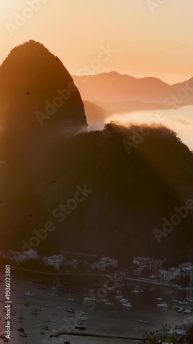 Sugarloaf Mountain At Sunrise In Rio De Janeiro In Brazil. Colorful Skyline. Sugarloaf Mountain. Guanabara Bay Landscape. Sugarloaf Mountain In Brazil. 