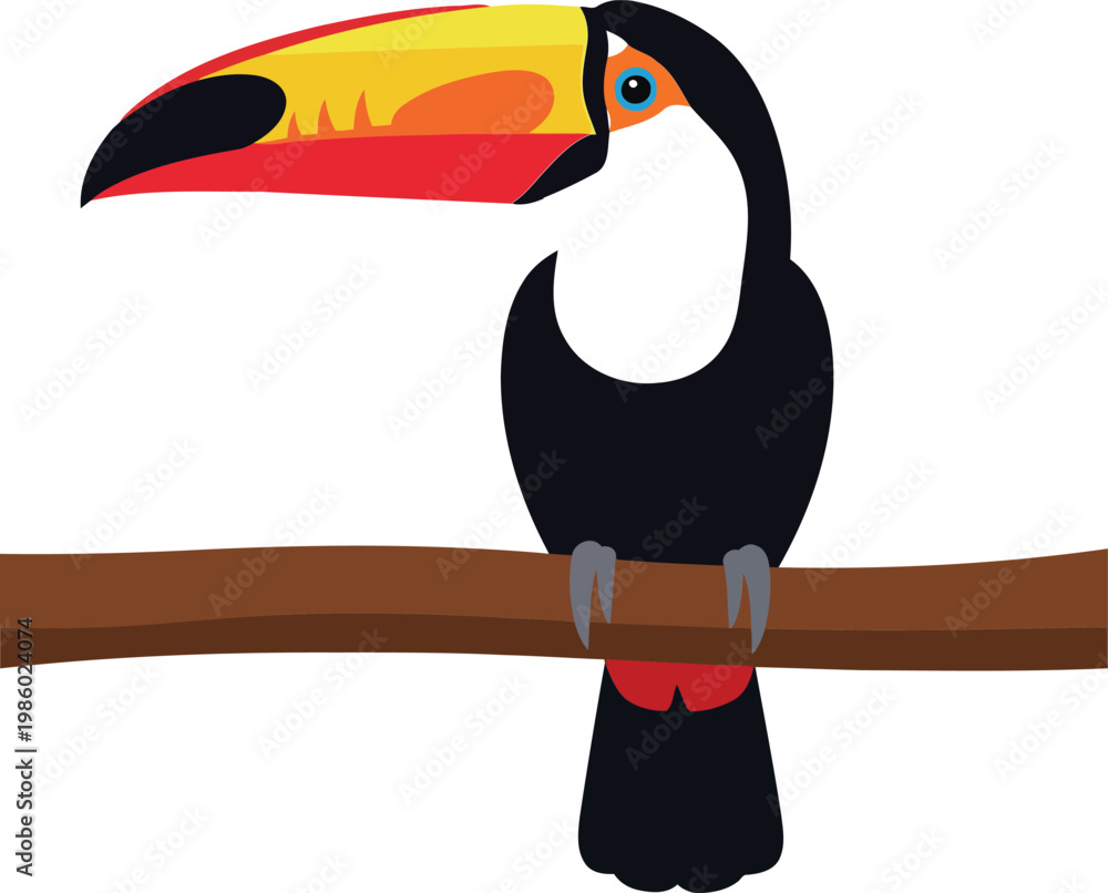 Fototapeta premium Colorful toucan perched on branch bird black 1 yellow