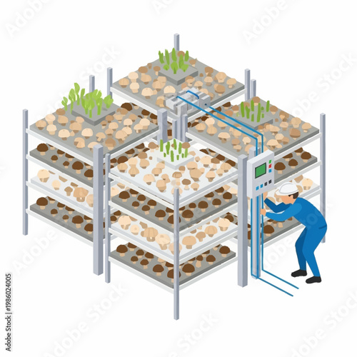 Vertical Farm System with Worker Monitoring Growth.