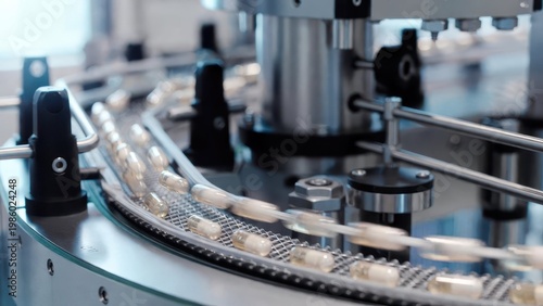 Industrial Machine Processing Capsules on Production Line Equipment
