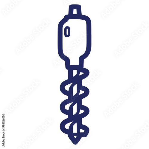 A Simple Line Drawing of an Ice Auger for Winter Fishing and Outdoor Activities on the Ice Surface