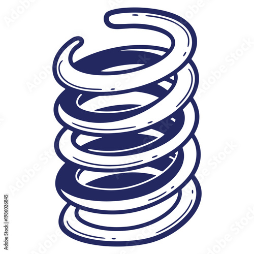 Illustration of a helical compression spring in blue outline perfect for product demonstration and engineering design projects