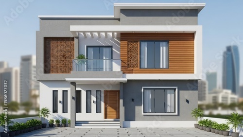 Modern house exterior design with contemporary architecture and skylines