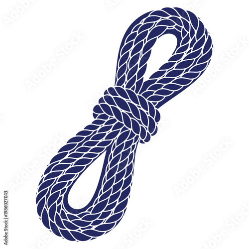 Illustration of a tightly knotted rope in nautical blue on a clean white background perfect for design elements and nautical themes
