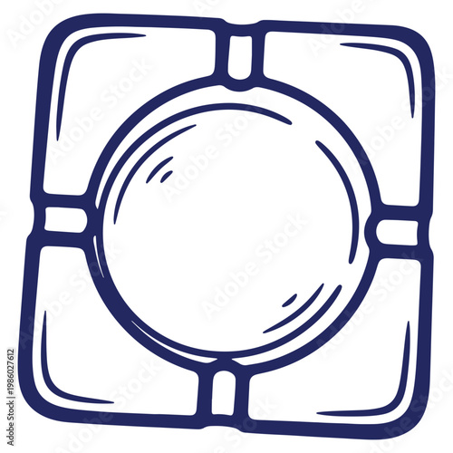 Simple ash tray drawing in dark blue with a clean and contemporary minimalist aesthetic artistic illustration