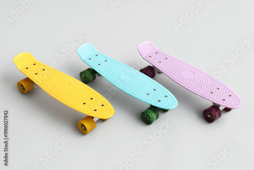 Colorful skateboards on lig...