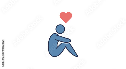 A blue person sitting with a heart.