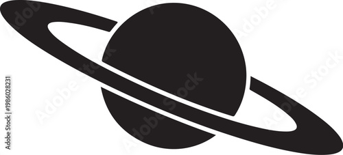 Saturn, planet icon, black silhouette, astronomy symbol, vector graphic