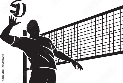 Volleyball player silhouette, black sports icon, athletic vector, volleyball action