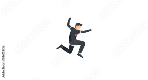 A man jumping in the air with arms outstretched in a business suit.