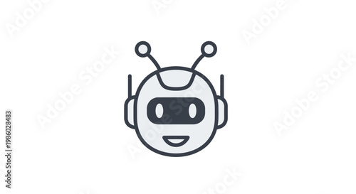 A smiling robot head with antennae.
