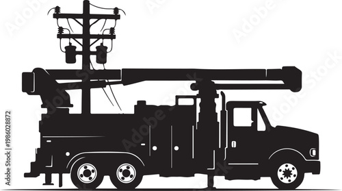 Black silhouette truck, bucket truck, utility vehicle, construction equipment