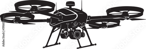 Drone, quadcopter, aerial vehicle, black, vector illustration, flying machine, robotics