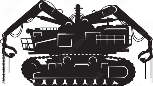 Heavy duty excavator, construction equipment, industrial machinery, black silhouette