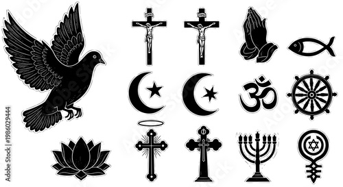 Collection of Diverse World Religious Symbols Representing Faith, Peace, and Spirituality