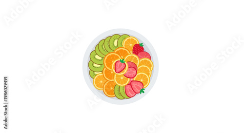 A colorful plate of sliced fresh fruits.