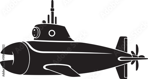 Black submarine icon, vector illustration, nautical symbol, ocean vehicle