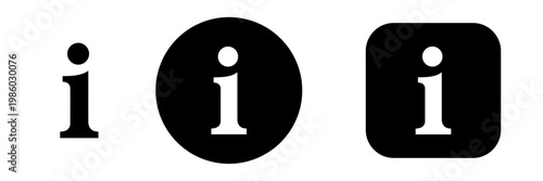 Information icon set with info symbol in solid button styles. Help, support and details UI icons for app interface, web navigation and user guidance design