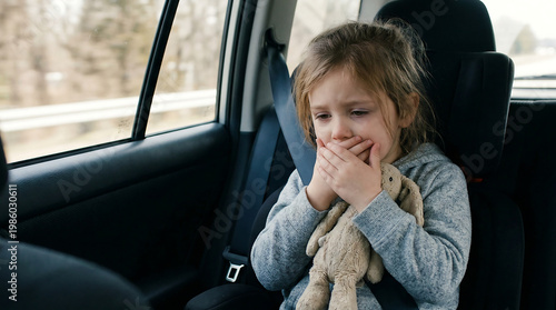 Nauseous Little Girl Suffering From Motion Sickness While Traveling