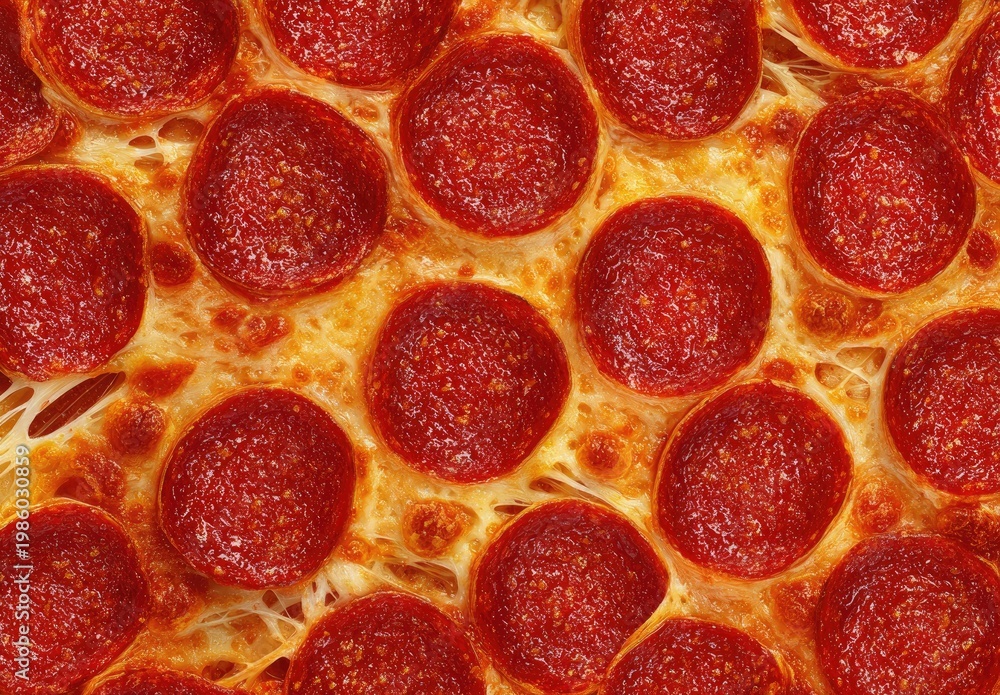 Fototapeta premium Close-up of a pizza with evenly distributed pepperoni and melted cheese